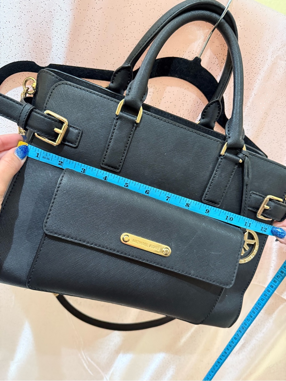 Michael Kors Black Saffiano Leather Satchel with Gold Hardware Charm - Picture 6 of 7